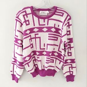 Folio by Fire Islander sweater Large purple white crew neck long sleeve